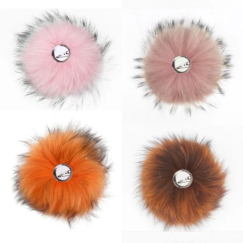 Colorful Color Raccoon Fur Pompoms Needle Fur Pompon For Knitted Hat Cap Beanies Scarves Bags Shoes Real Fur Pom Poms With Pin