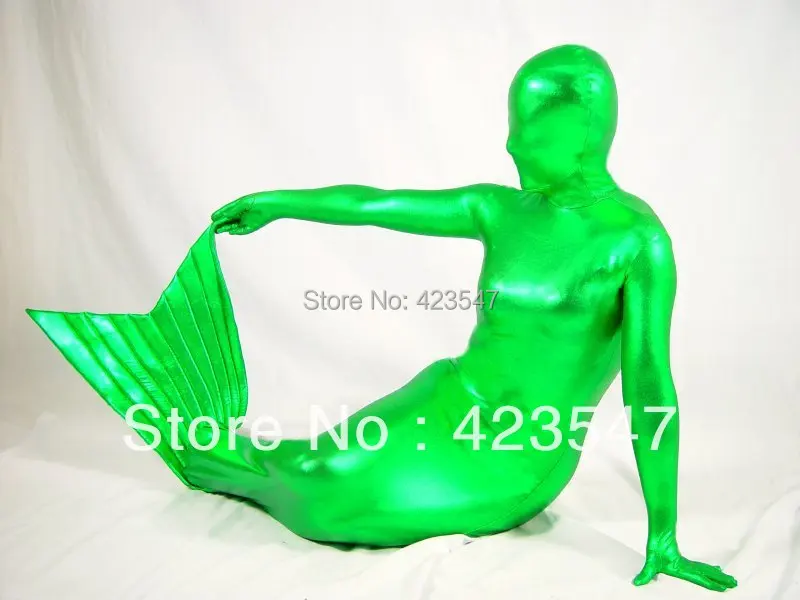 Костюм Русалки Zentai зеленый блестящий металлик унисекс костюмы Zentai