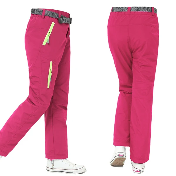 Зимние уличные спортивные брюки для мальчиков и девочек, для походов, кемпинга, пеших прогулок, водоотталкивающие, теплые, дышащие, плотные штаны, бренд VA315 - Цвет: Rose red