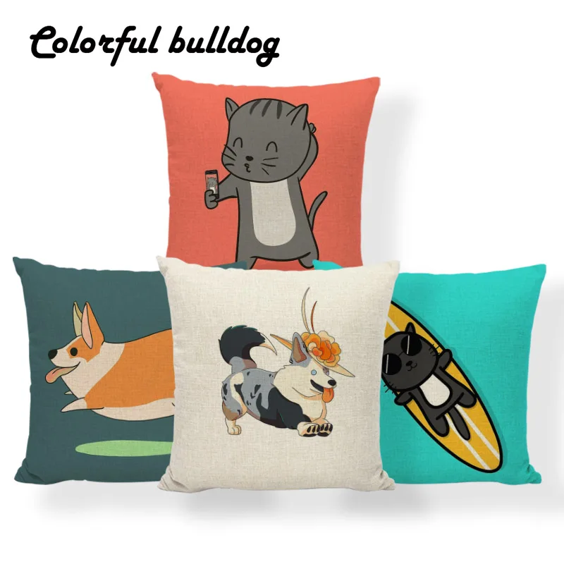 

Dog Corgi Dachshund Cushion Cover Pug Fall Rabbit Pillow Cases Tulip Cat Chic Couch For Kids Throw Pillow 43Cm Linen Dropship
