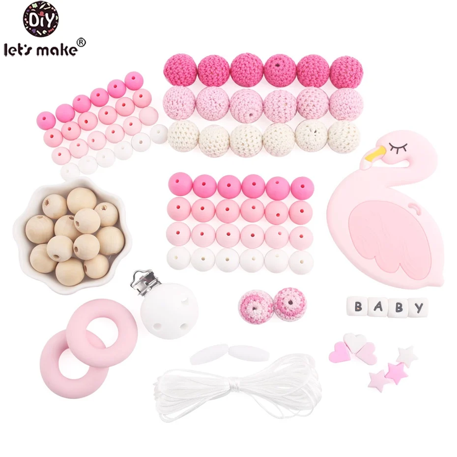 

Let's Make 1set Silicone Flamingo DIY Crafts Silicone Teether Baby Accessories DIY Jewelry Food Grade Beads Gift For Baby
