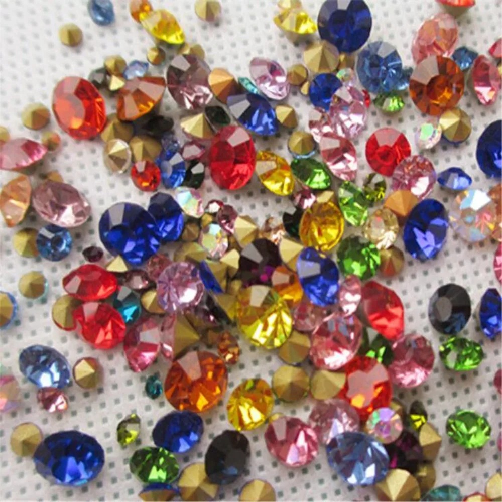 Random Mix Color Mix Size Pointback Crytal Rhinestones DIY Bling