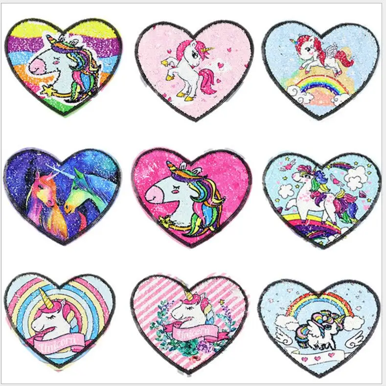 

New double-sided flip sequins subsidy flowers cartoon unicorn cloth stickers clothing accessories clothing decorative patterns