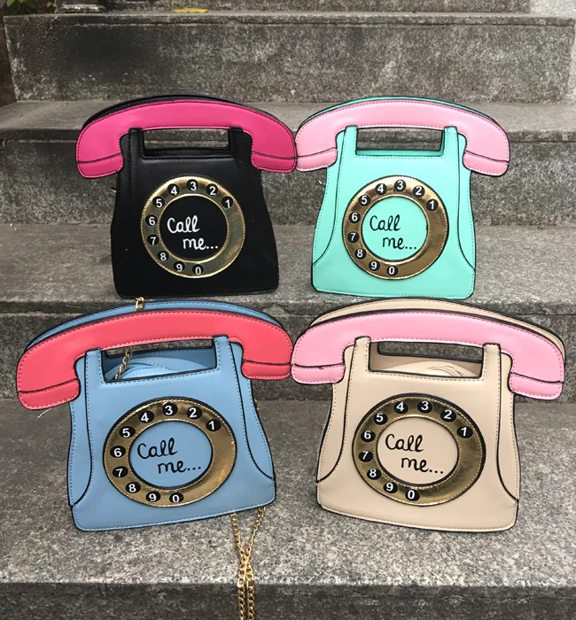 Koop Grappige Persoonlijkheid Mode Telefoon Ontwerp Letters Dames Pu Lederen Handtas Chain Purse Schoudertas Crossbody Messenger Bag Flap