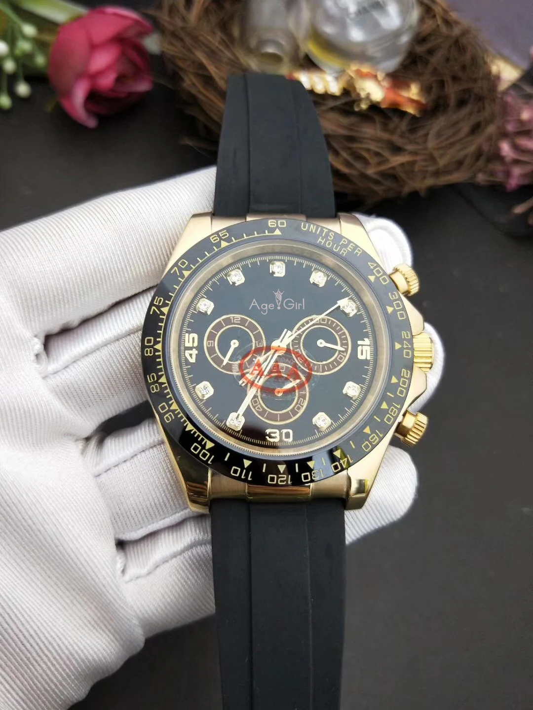 

Luxury Brand New Black Rubber Men Watch Sapphire Rose Gold Black Automatic Mechanical Gents Daytona Style Watches Silicone AAA+