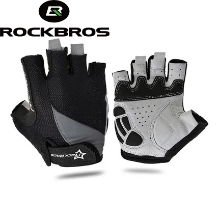 RockBros Нескользящие дышащие перчатки для горного велосипеда мужские женские летние велосипедные гелевые накладки для велоспорта короткие спортивные перчатки на полпальца ciclismo - Цвет: Black