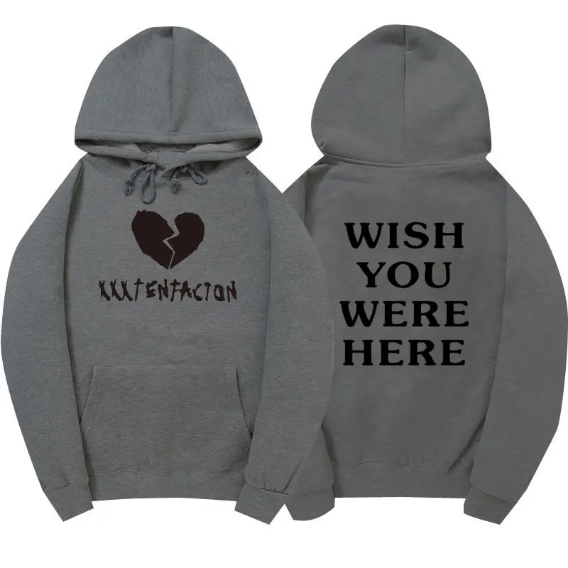 Dark gray XMS118 XXXtentacion WISH YOU WAS HERE толстовки в стиле хип-хоп Уличная Мужская/Женская толстовка с капюшоном на осень-зиму с длинным рукавом и буквенным принтом мужские толстовки - Цвет: Dark gray XMS118