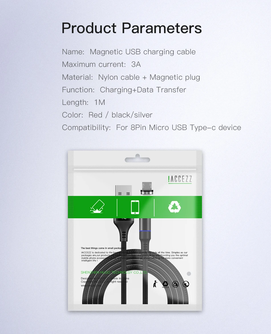 !ACCEZZ 3A Magnetic Cable Fast Charging Data Sync Micro USB Type C Charge Cable For iPhone X XS MAX XR Samsung Xiaomi Redmi Cord (11)
