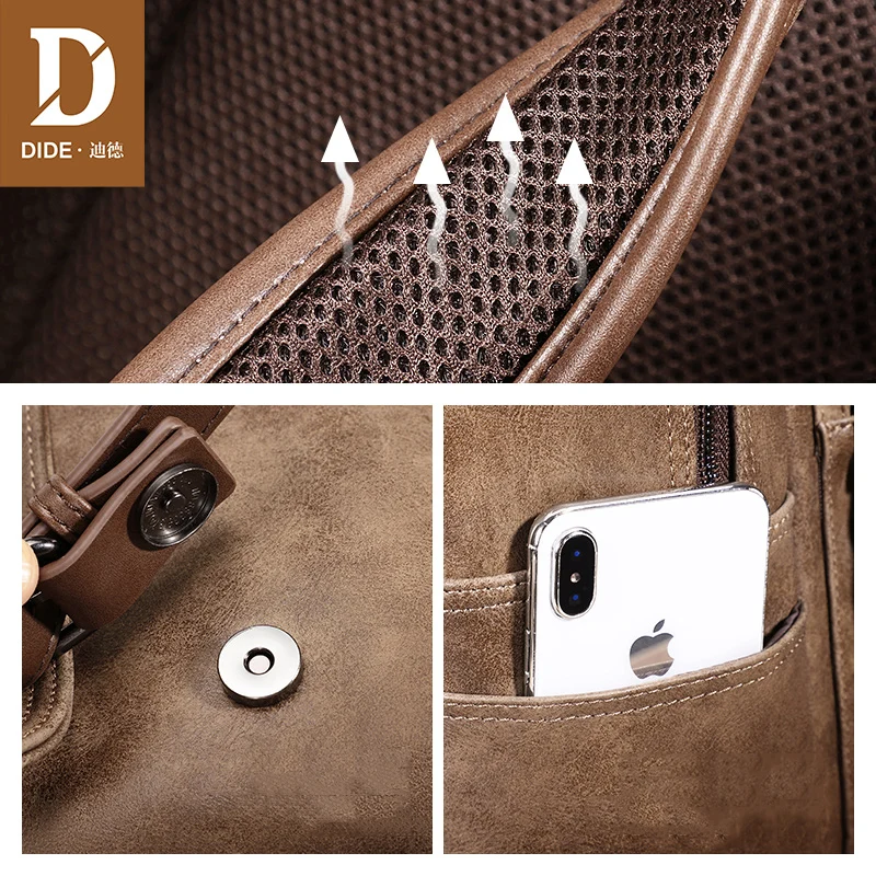 DIDE cuero Mochila portátil Mochila vendimia Mochila de viaje ocasional bolsa Preppy Mochila impermeable 15 pulgadas