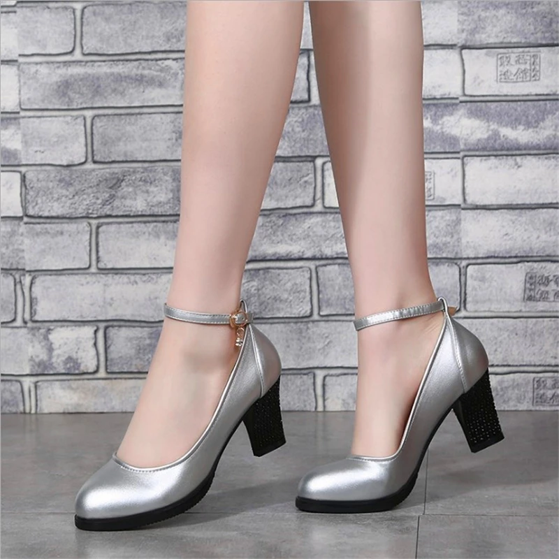 

Spring summer new round head crude and women's single shoes wholesale ankle strap 6cm heels women's shoes suitable for dancing