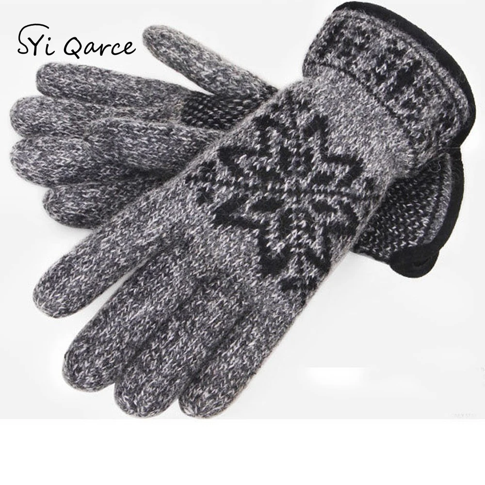 

SYi Qarce Cashmere Knit Gloves All Men's Autumn Winter Plus Velvet Thick Warm Mittens for Men Women Driving Cycling Gloves NS010