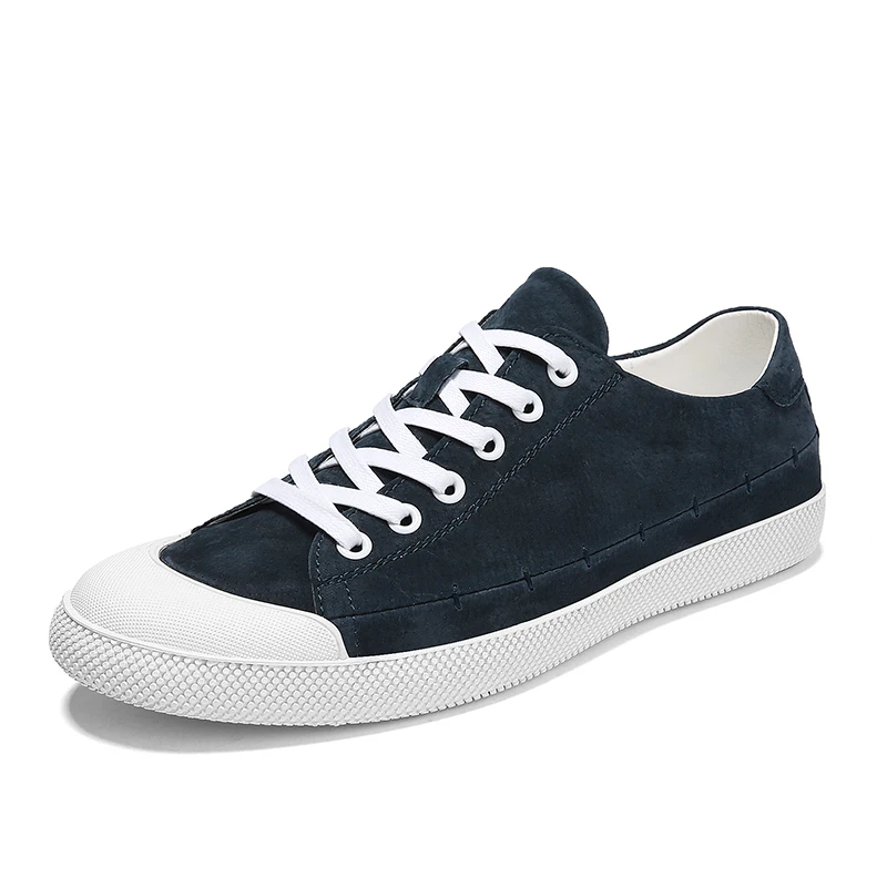 Brand Sneakers Genuine Leather Men Casual Shoes Slip on Breathable Soft Autumn Flats Shoes Simple Style Fashion - Цвет: Тёмно-синий