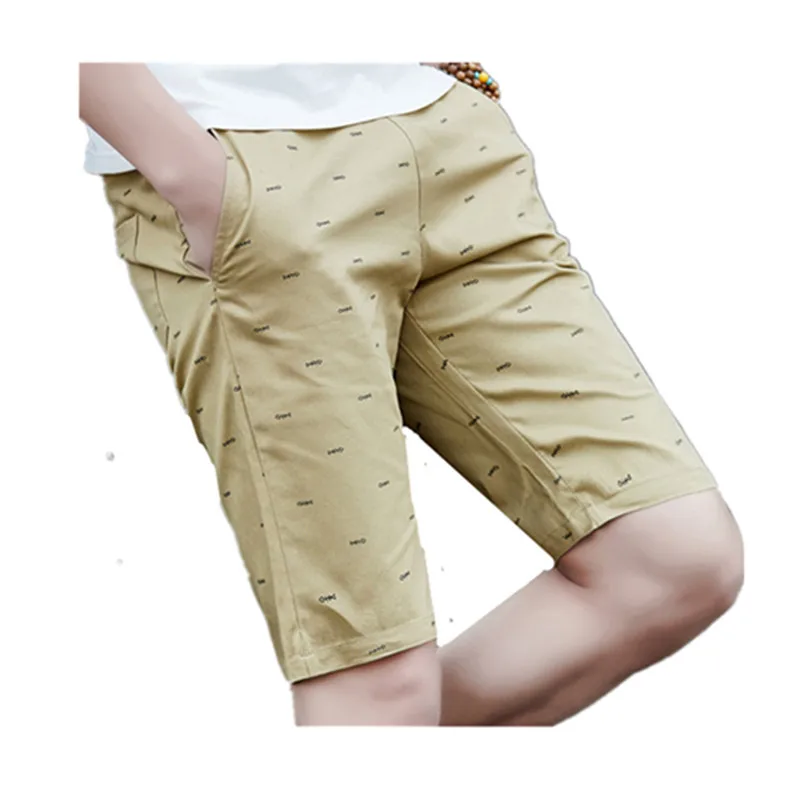 Летние хлопковые мужские шорты кэжуал эластичный пояс с принтом модные пляжные шорты тонкие дышащие мужские шорты цвета хаки большие размеры 5XL