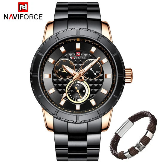 NAVIFORCE мужские часы Топ люксовый бренд бизнес мода классический черный золотой кварц 30 м водонепроницаемые спортивные часы Relogio Masculino - Цвет: Gold Black add gift