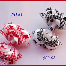 30 шт. 4,5 ''в мелкую клетку забавные, для волос с бантом, бутик костюм для подвижных игр, многослойное заколки для волос Рождество 4th of July праздничные банты волосов