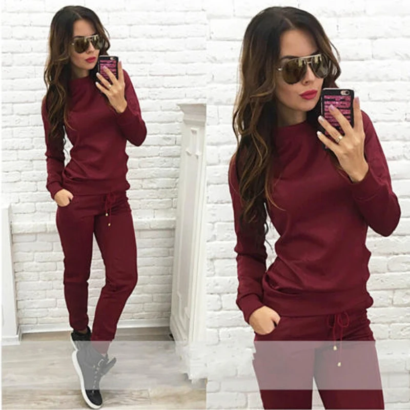

New Women 2Pcs Solid Tracksuit Hoodies Sweatshirt Pants Sets Wear Suit Pullover