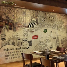 Beibehang ручная роспись ретро еда город улица стены обои десерт магазин персонализированные досуг бар кофейня Ресторан большой
