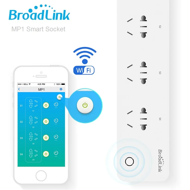 

Broadlink Newest Smart Power Socket Plug,WiFi Remote conntrol 4 Outlet Power Socket for Smart Home Automation System,Smart MP1