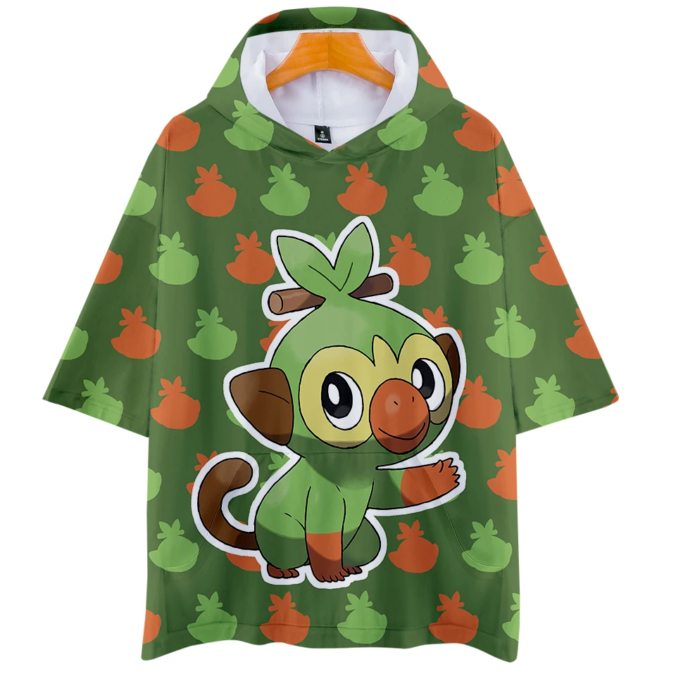 Summer Cartoon Anime Pokemon Sword and Shield 3D Short Sleeve With Hood Men Women Kawaii Pokemon Go Loose Harajuku Hoodie