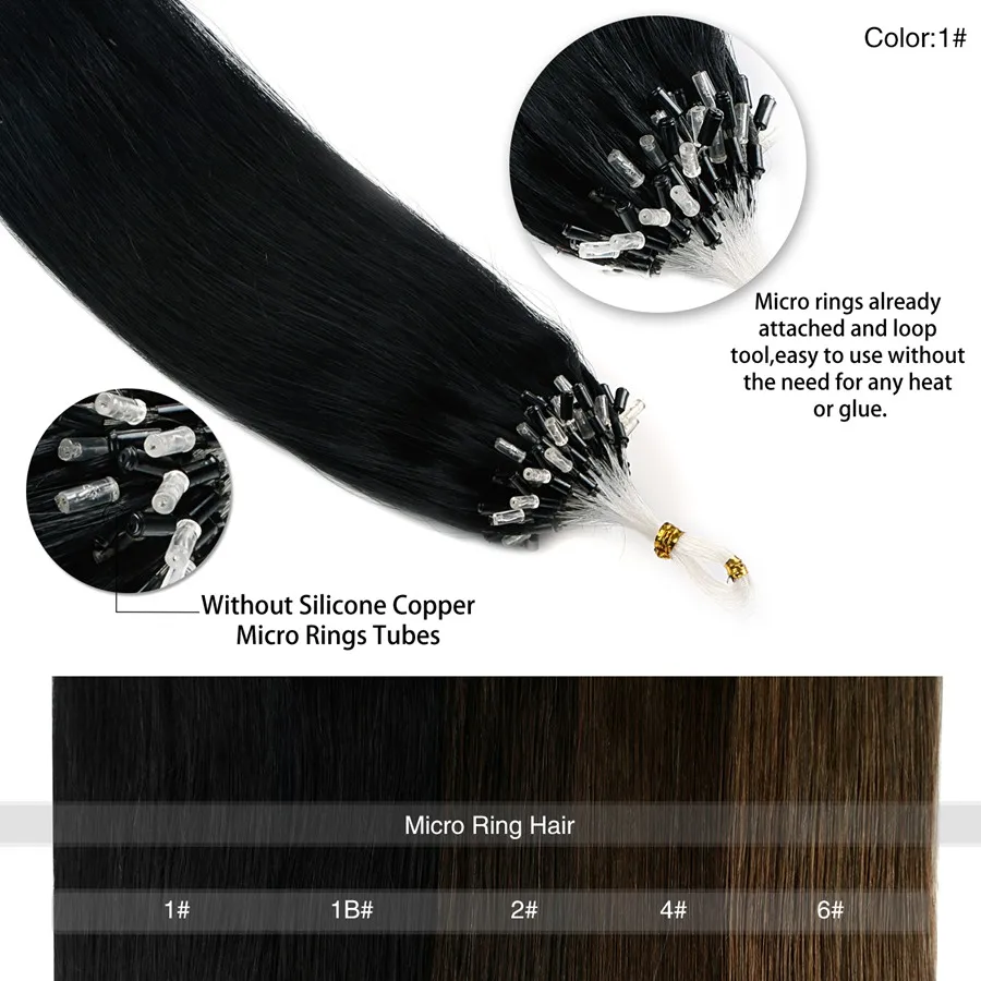 Skup Neitsi prosta pętla mikro pierścień włosy 100% ludzkie mikro koralik linki maszyna wykonana Remy do przedłużania włosów 16 \