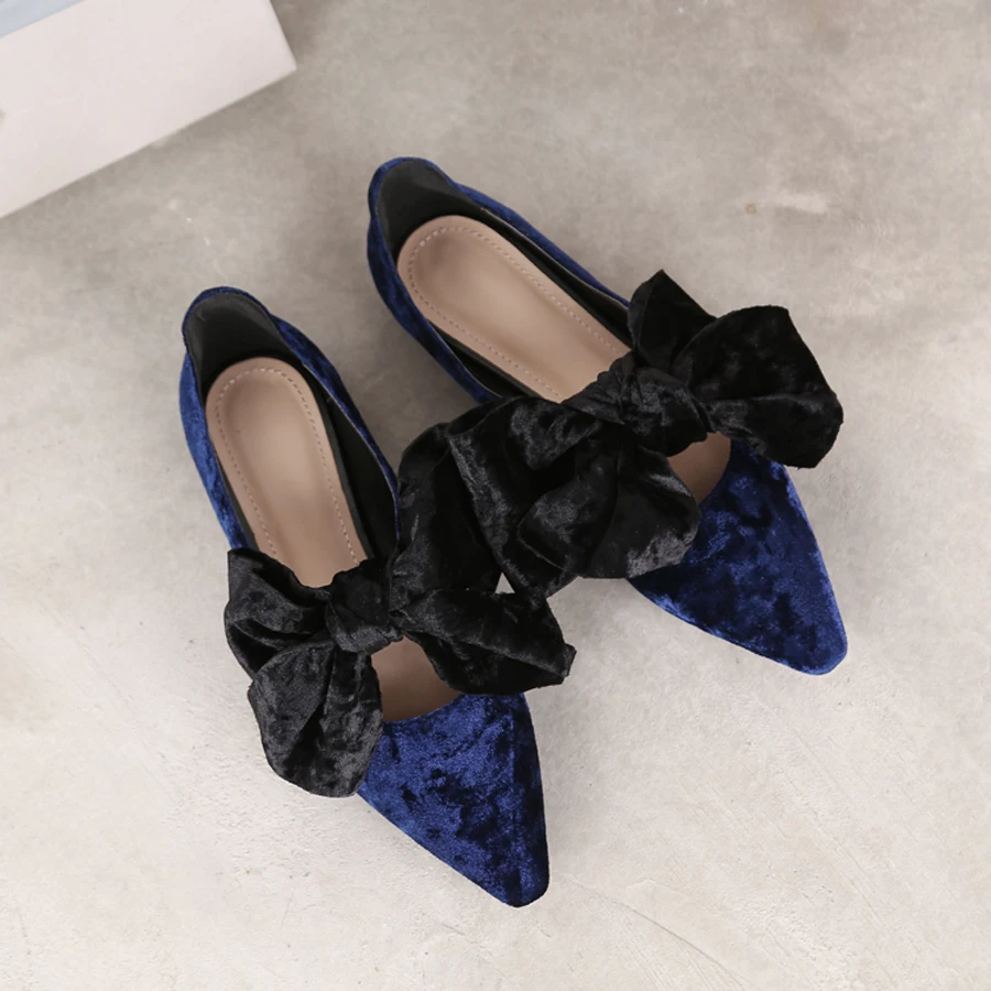 famous designer velvet flat shoes women big bow ballet flats back strap ...