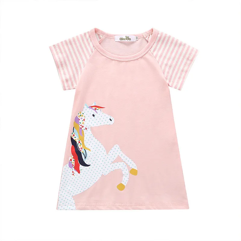INS Girls Cute Pony Long Style T-Shirt Dress Cotton Short Sleeve Summer Children's Dresses08