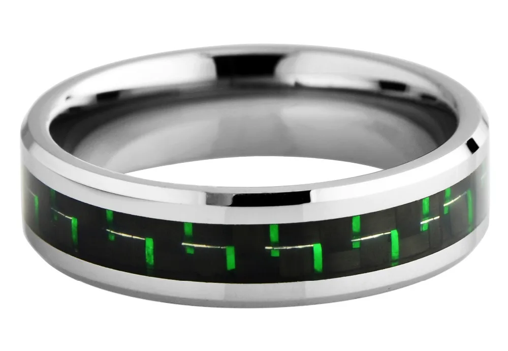 Карбид вольфрама обручальное кольцо с инкрустацией черный и зеленый Карбон