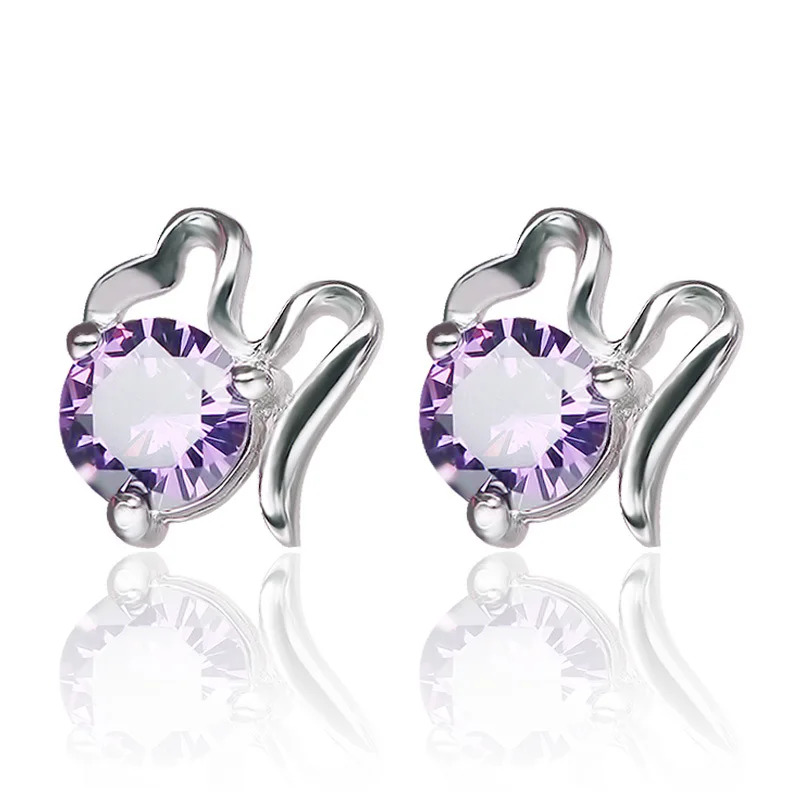 

100% 925 sterling silver high quality shiny crystal stud earrings for women jewelry wholesale Christmas gift drop shipping cheap