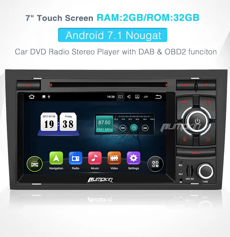 Best Pumpkin 2 Din7" Android 7.1 Car Multimedia DVD Player For Audi A4 2003-2008 GPS Navigation Car Stereo FM Rds Radio Wifi Headunit 1
