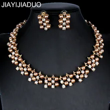 Jiayijiaduo имитация жемчуга набор украшений для женщин платье аксессуары ожерелье серьги набор помолвка девушка подарок золотой цвет