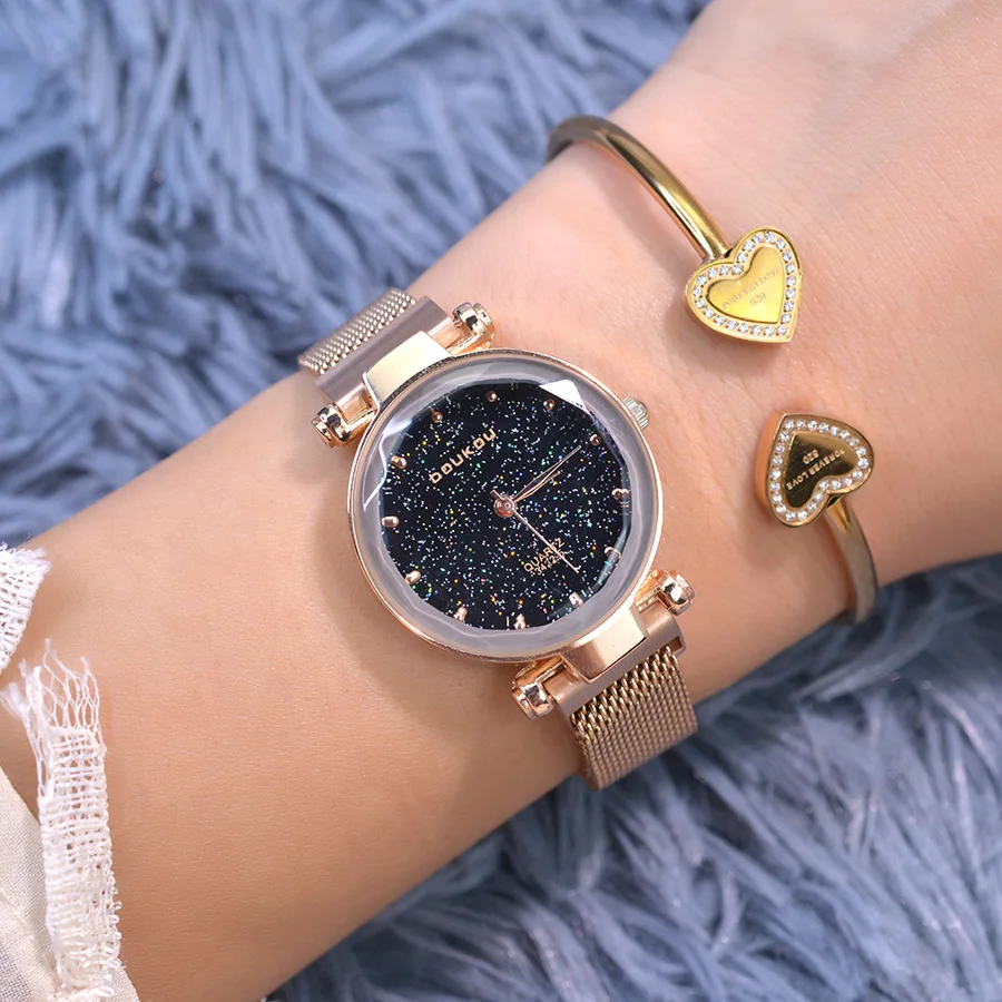 

Fashion Women Watch New Magnetic Mesh Starry Sky Clock Fancy Purple Ladies Cheap Watch Luxury Quartz Watch Relogio Feminino XFCS