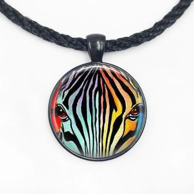 Zebra Necklace Zebra Jewelry Rainbow Jewelry Glass Dome Pendant Necklace Birthday Gift for Women