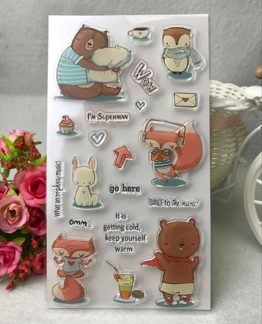 

Bear fox stamp Clear Stamp for Scrapbooking Transparent Silicone Rubber DIY Photo Album Decor