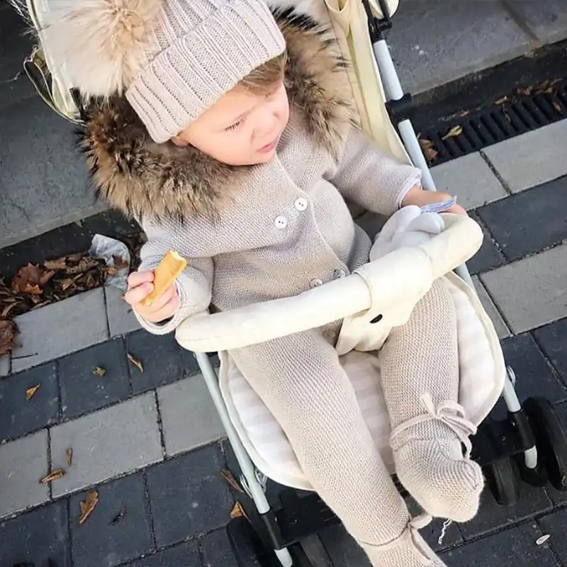 baby romper with fur collar