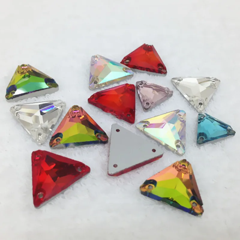 Mix color Triangle Glass Sew On Stone Flatback 3 Holes Sewing Glass