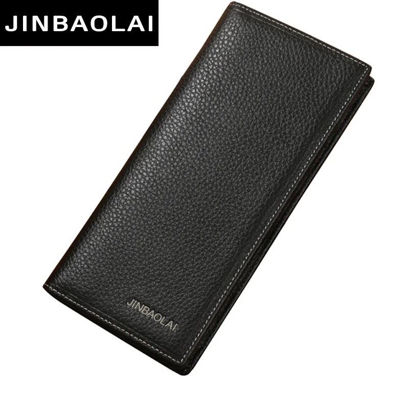 JINBAOLAI Brand Men Wallet Genuine Leather Long clutch wallets for men Cowhide Bifold Purse Slim ...