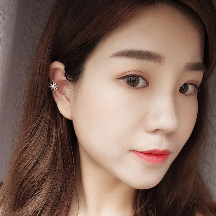 Серьги клипсы женские маленькие с фианитом на хрящевую ткань|clip earrings|ear cuff earringsear |