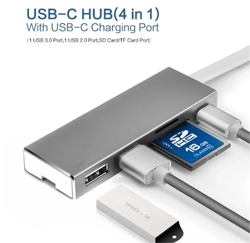 

USB Type-C Multi-port Hub Adapter With USB3.0 USB 2.0 SD TF Card Reader Type C Charging Interface Support Mac OS Windows System