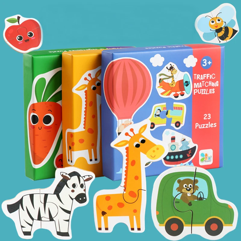 

wooden Puzzle Jigsaw Magnetic Farm Forest animals vehicle car Cartoon Figure Montessori Education Model toys for children