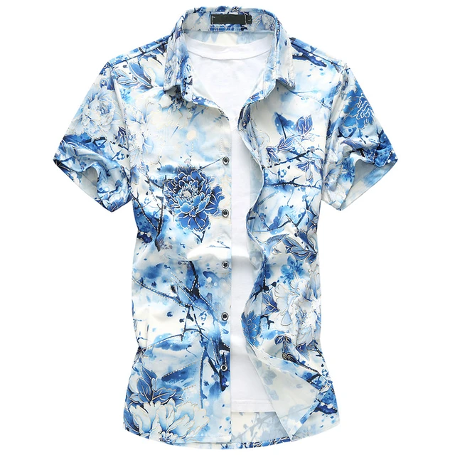 قميص رجالي كاجوال بأكمام قصيرة من MOGU قميص هاواي عصري بنقشة الزهور يصلح  للتنحيف مقاس 2017 قمصان رجالي بطباعة جديدة مقاس كبير _ - AliExpress Mobile