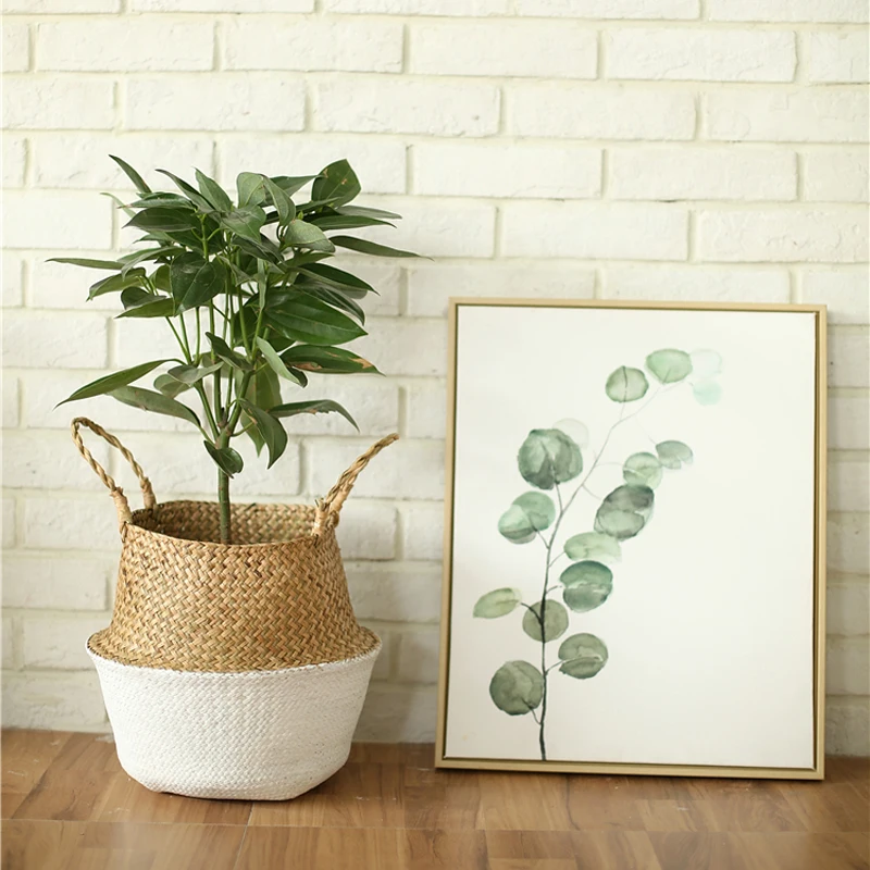 

Handmade Bamboo Storage Baskets Foldable Laundry Straw Patchwork Wicker Rattan Seagrass Belly Garden Flower Pot Planter Basket