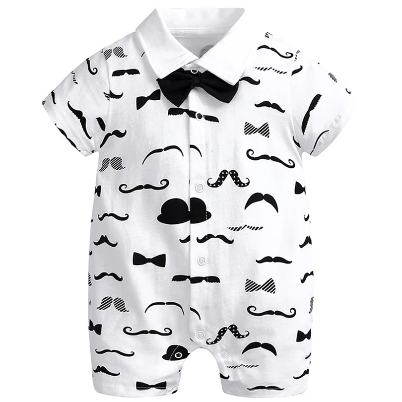 

2019 Newborn Baby Clothes 100% Cotton Short Sleeve Polo Collar Summer Cartoon Print Baby Rompers Soft Toddler Baby Boy Jumpsuits