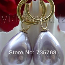 Xiuli 00160 Природный 20 мм Фиолетовый Капельное Shell Серьги Перлы 14KGP