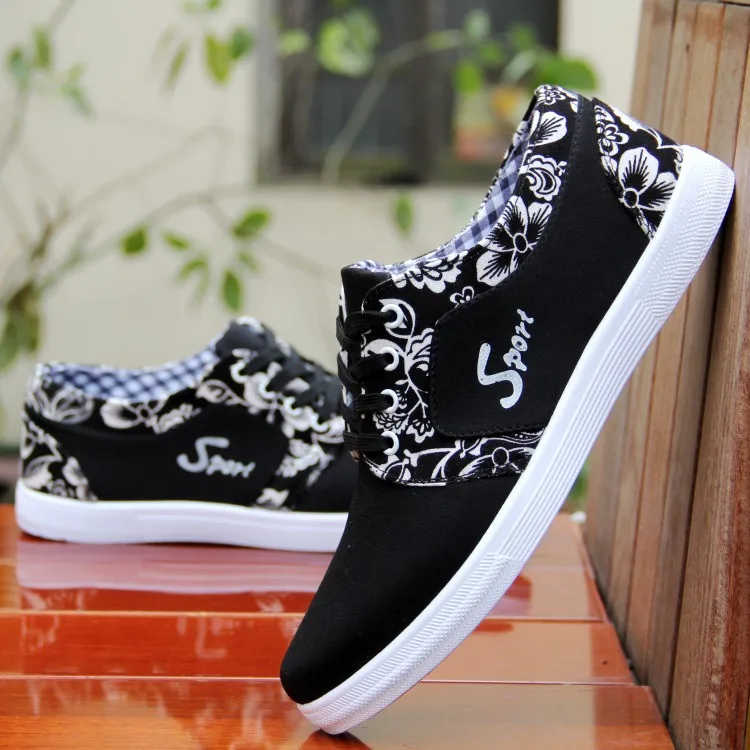 Hommes Chaussures Rond formes Respirant Mode Printemps red Fleur blue Toile Black Impression D'été Nouveau Bout De Casual Casuals Plates Occasionnels xwCBn50xzq