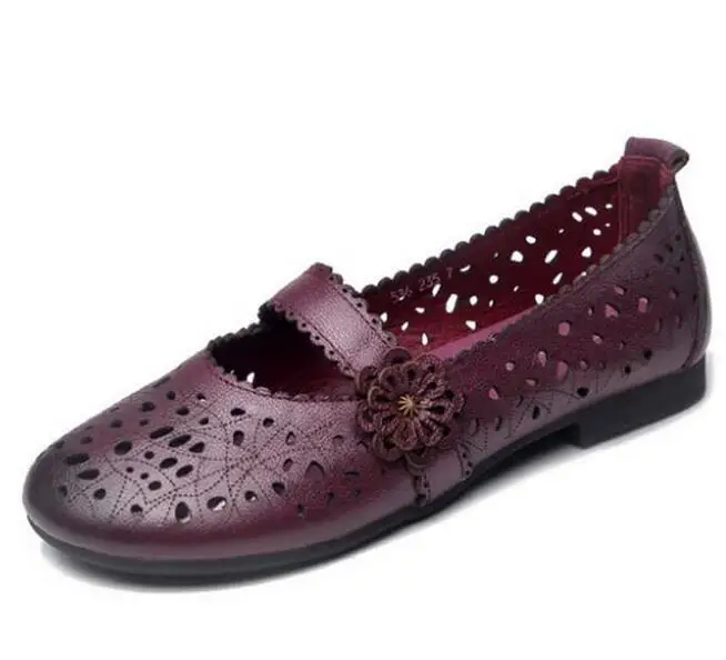 GKTINOO/Модные балетки из натуральной кожи на плоской подошве; женская обувь с украшением в виде цветка; элегантная дышащая женская летняя обувь; мягкая - Цвет: Фиолетовый