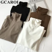 GCAROL, Новое поступление, Осень-зима, Женская водолазка, базовые Топы, тонкая рубашка с длинным рукавом, стрейчевая, винтажная, без подкладки, верхняя одежда