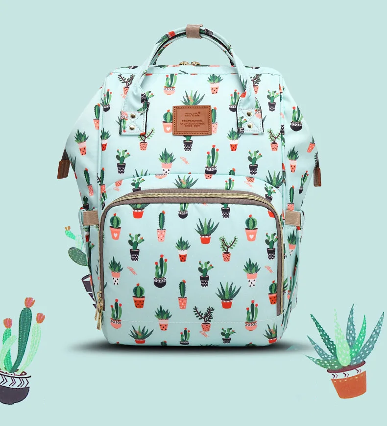 atinfor Brand Green Cactus Diaper Backpacks Women Bag Large Capacity Waterproof Travel Backpack Nursing Nappy Bags for Mom