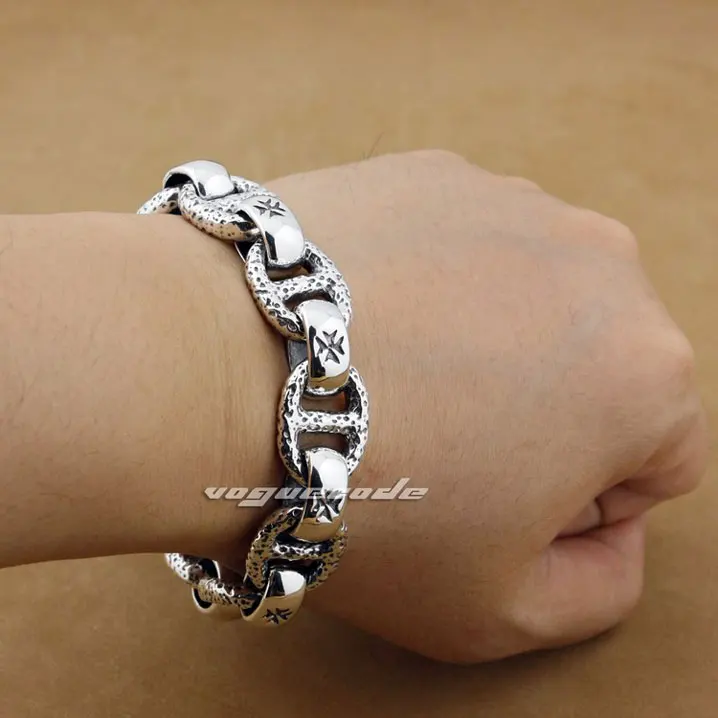 Punk Fashion Skull Chain Clasp Solid 925 Sterling Silver Cool Men S Punk Fashion Skull Chain Clasp Solid 925 Sterling Silver Cool Men S Biker Huge Heavy Lo Type Bracelet 8w006 8 5 12 1 In Link Bracelets From