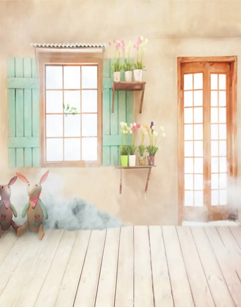 

5X7 футов деревянный пол мультфильм кролик цветы фотографии фоны фото реквизит фон для студии