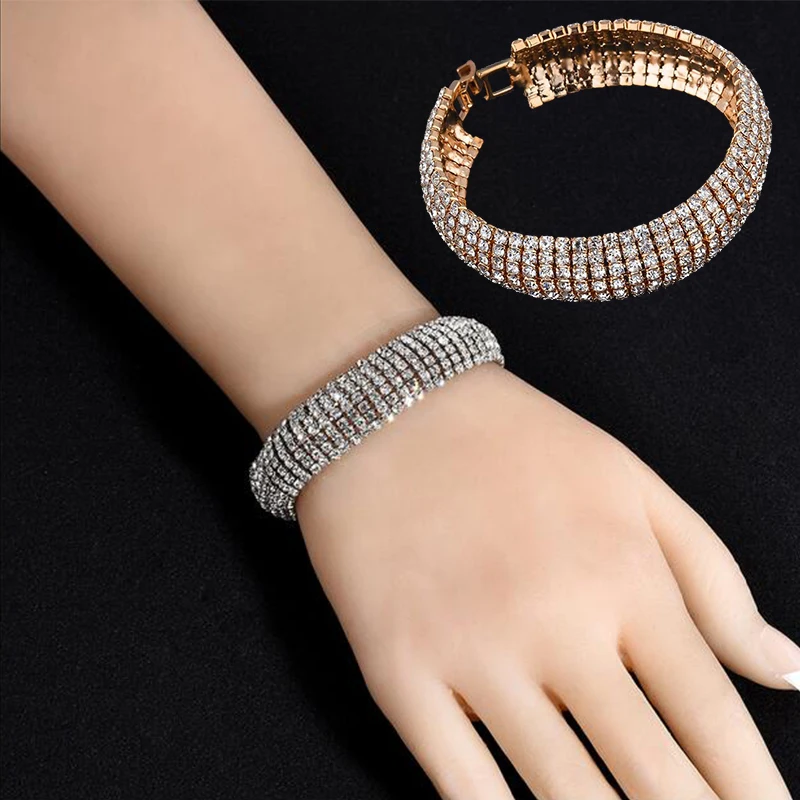

1pc Women Popular Golden Silvery Alloy Crystal Rhinestones Cuff Bracelet Bangle Fashion Jewelry
